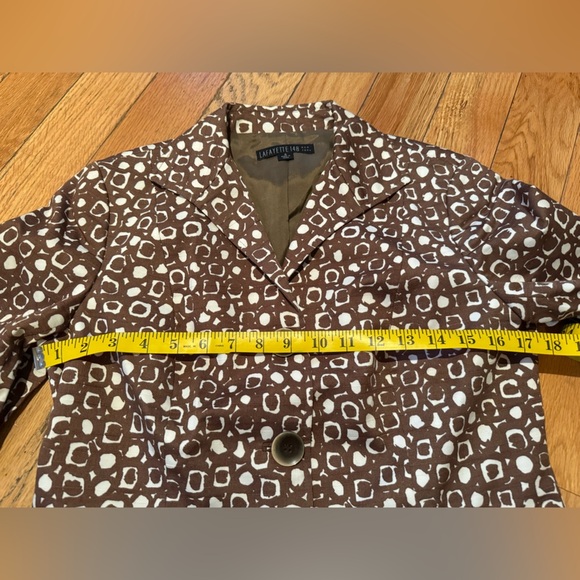 Lafayette 148 Blazer Women's Size 6 Brown Ivory Jacket 3/4 Sleeve Button Cotton - Picture 13 of 15